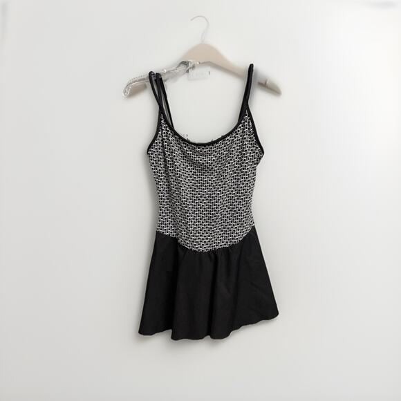 VTG Black White Swim Dress Womens Size 12 Swimsuit Skirt Concepts Sirena Retro - Picture 1 of 8